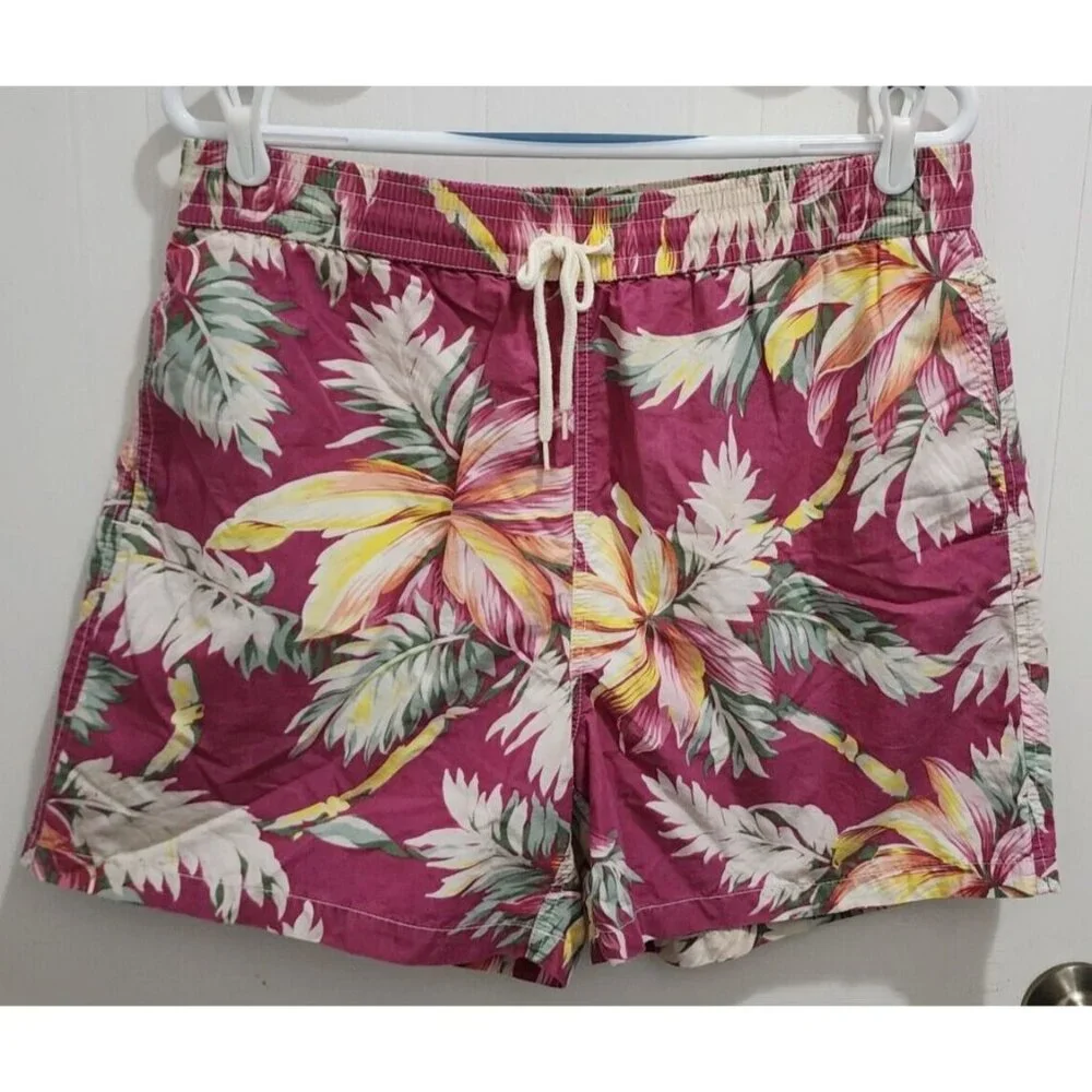 Polo Ralph Lauren Tropical‎ Floral Pink Drawstring Swim Shorts Trunks Size Large